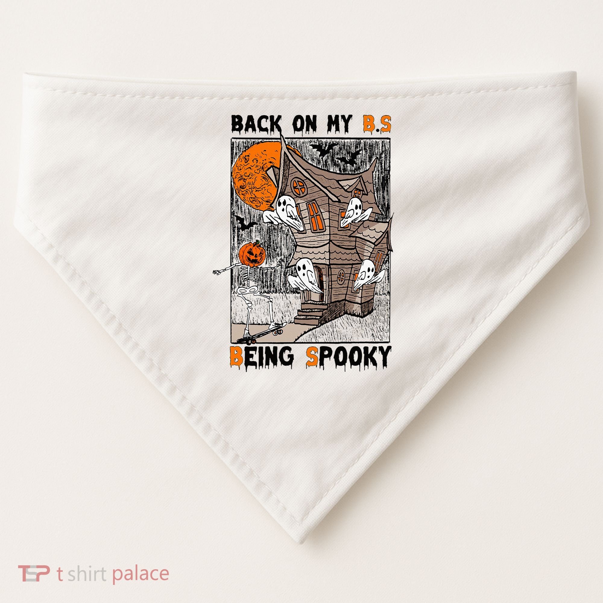 Back on my BS being spooky boo skeleton pumpkin Halloween  USA-Made Doggie Bandana