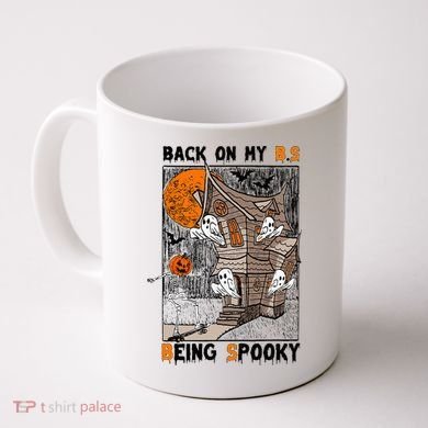 Back on my BS being spooky boo skeleton pumpkin Halloween  Coffee Mug