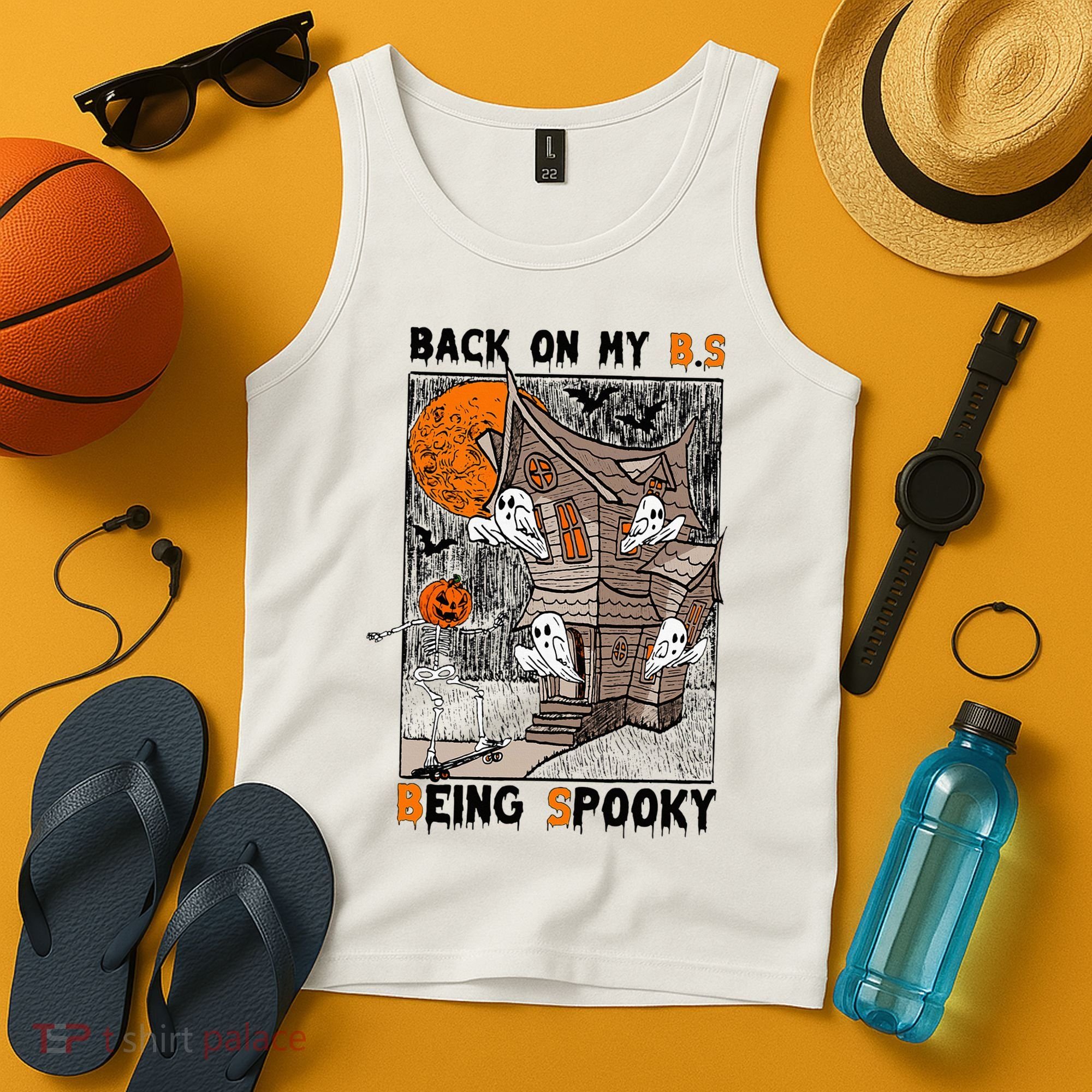 Back on my BS being spooky boo skeleton pumpkin Halloween  Tank Top