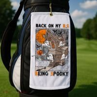 Back on my BS being spooky boo skeleton pumpkin Halloween  Golf Towel thumb 2