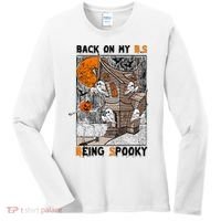 Back on my BS being spooky boo skeleton pumpkin Halloween  Women's Long Sleeve Shirt thumb 0