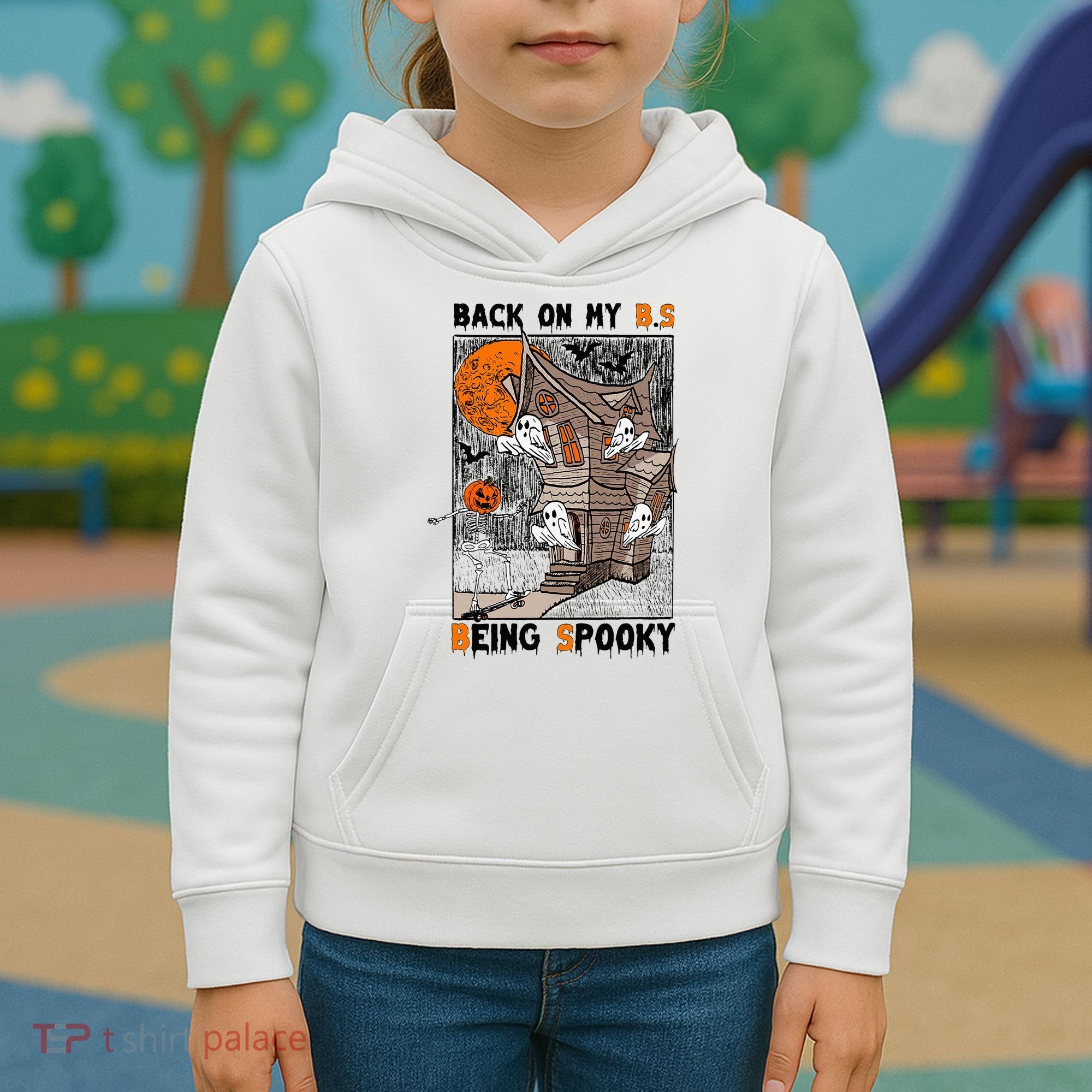 Back on my BS being spooky boo skeleton pumpkin Halloween  Kids Hoodie