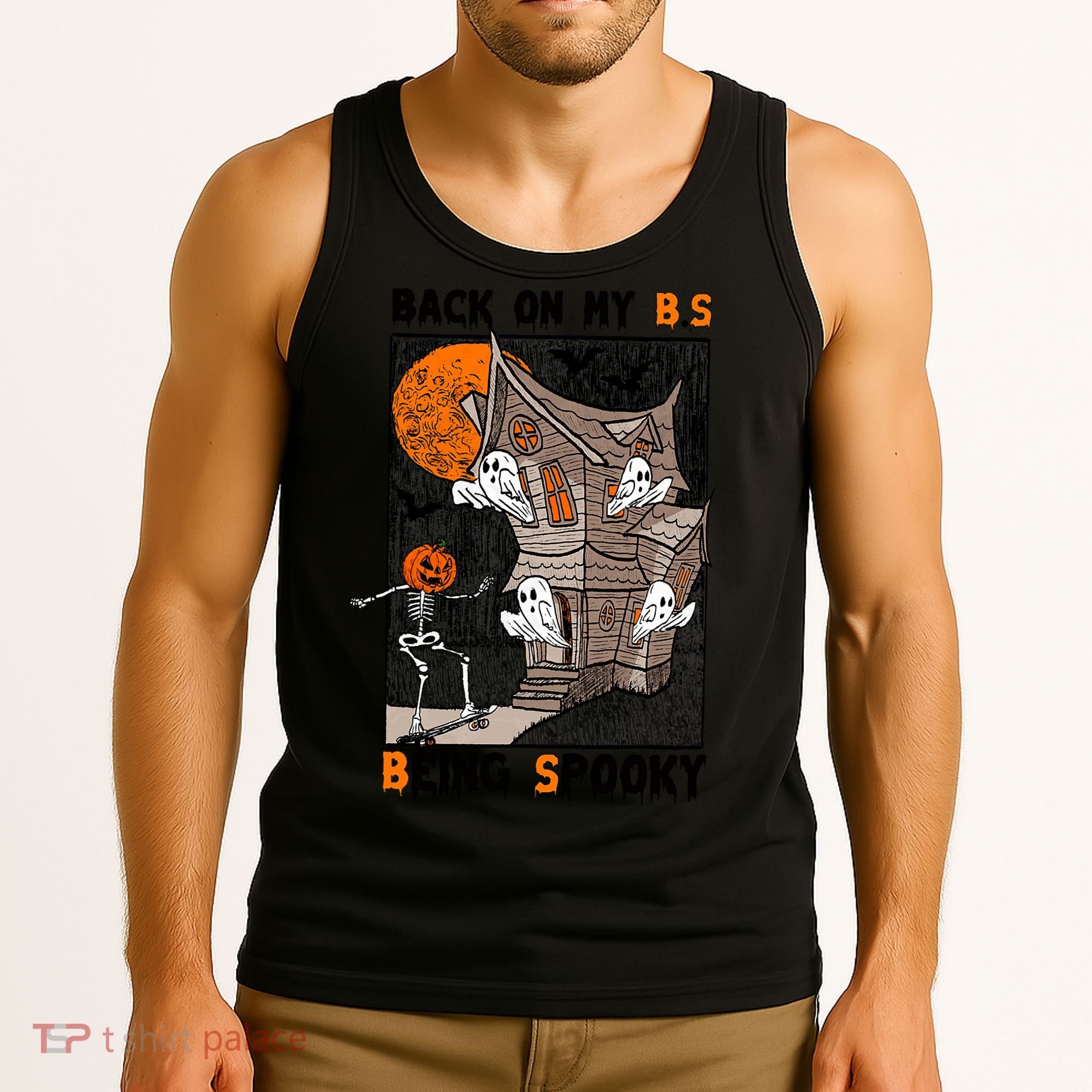 Back On My BS Being Spooky Boo Pumpkin Halloween Tank Top