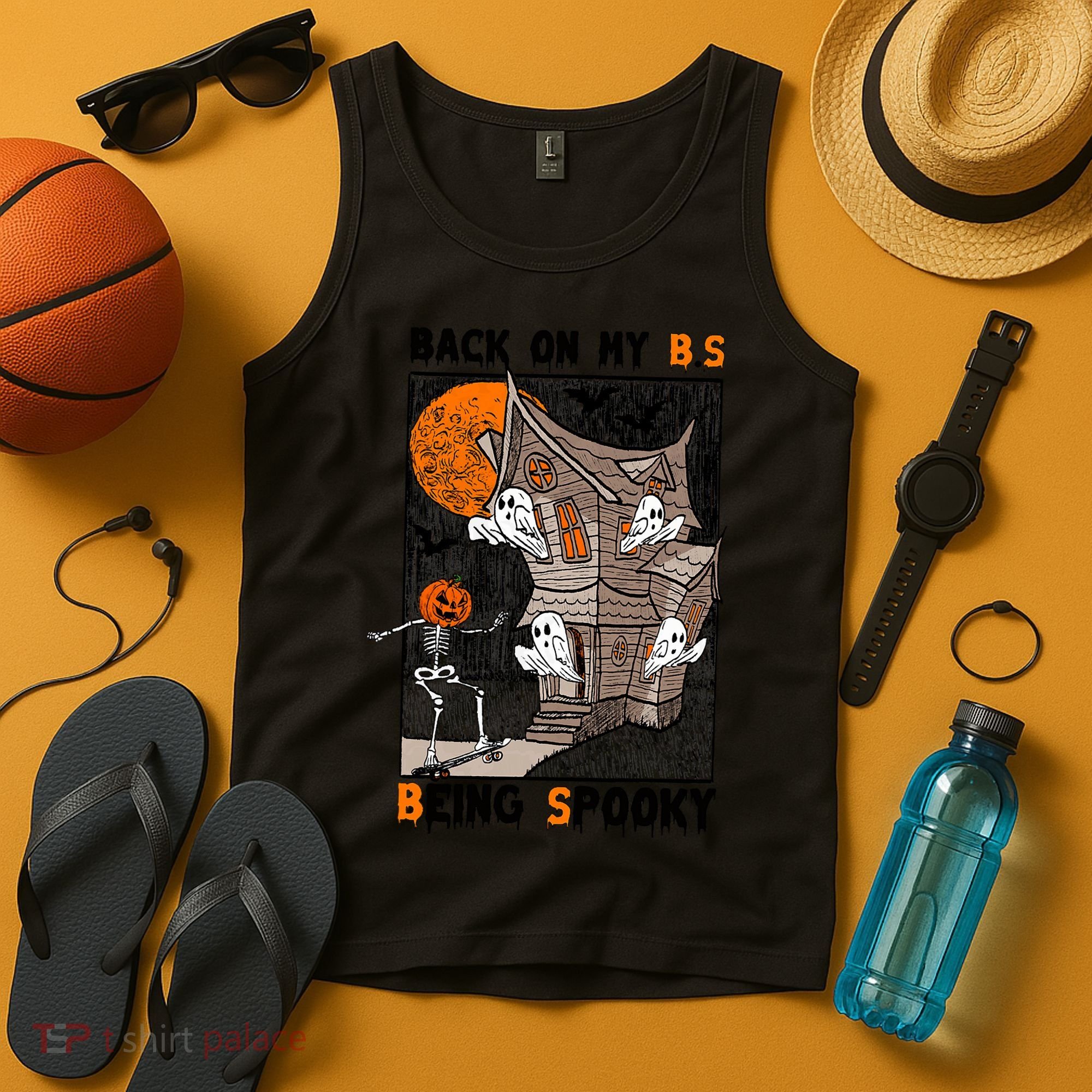 Back On My BS Being Spooky Boo Pumpkin Halloween Tank Top