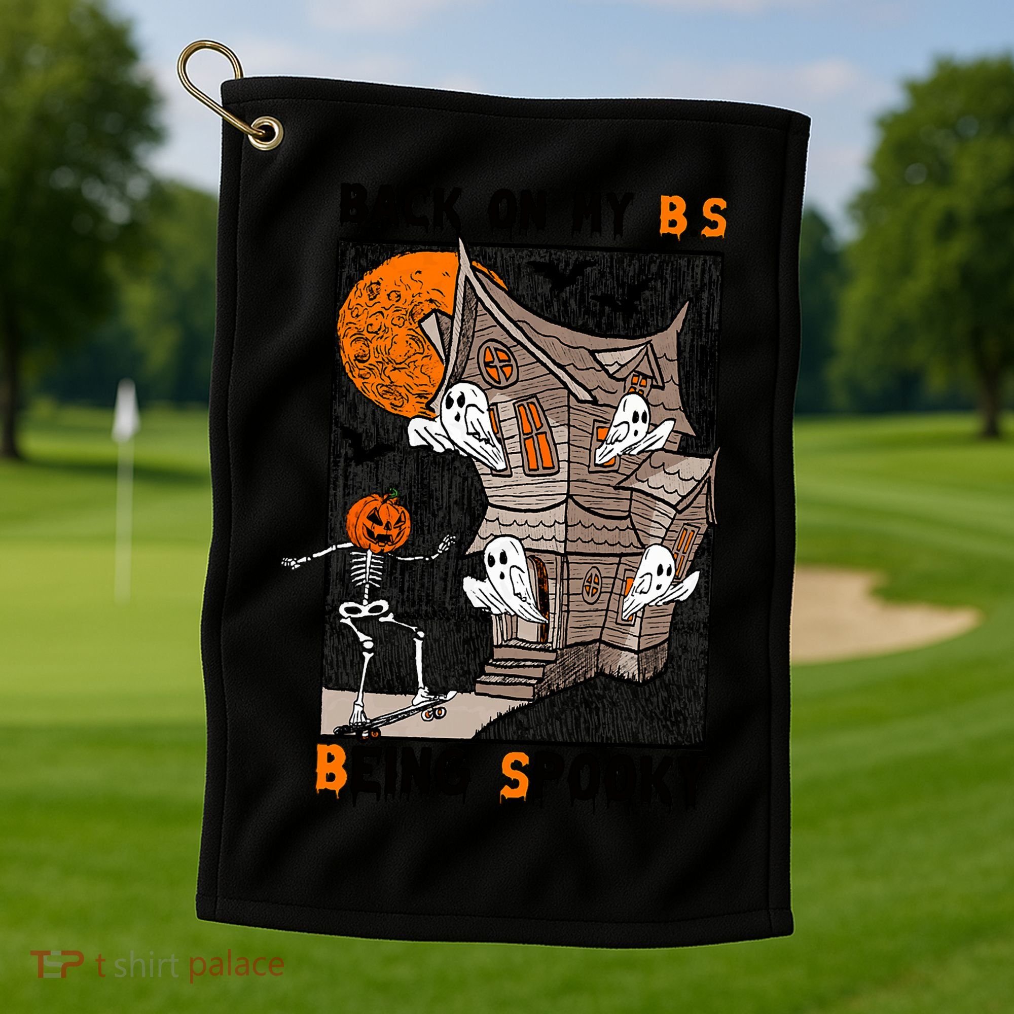 Back On My BS Being Spooky Boo Pumpkin Halloween Golf Towel