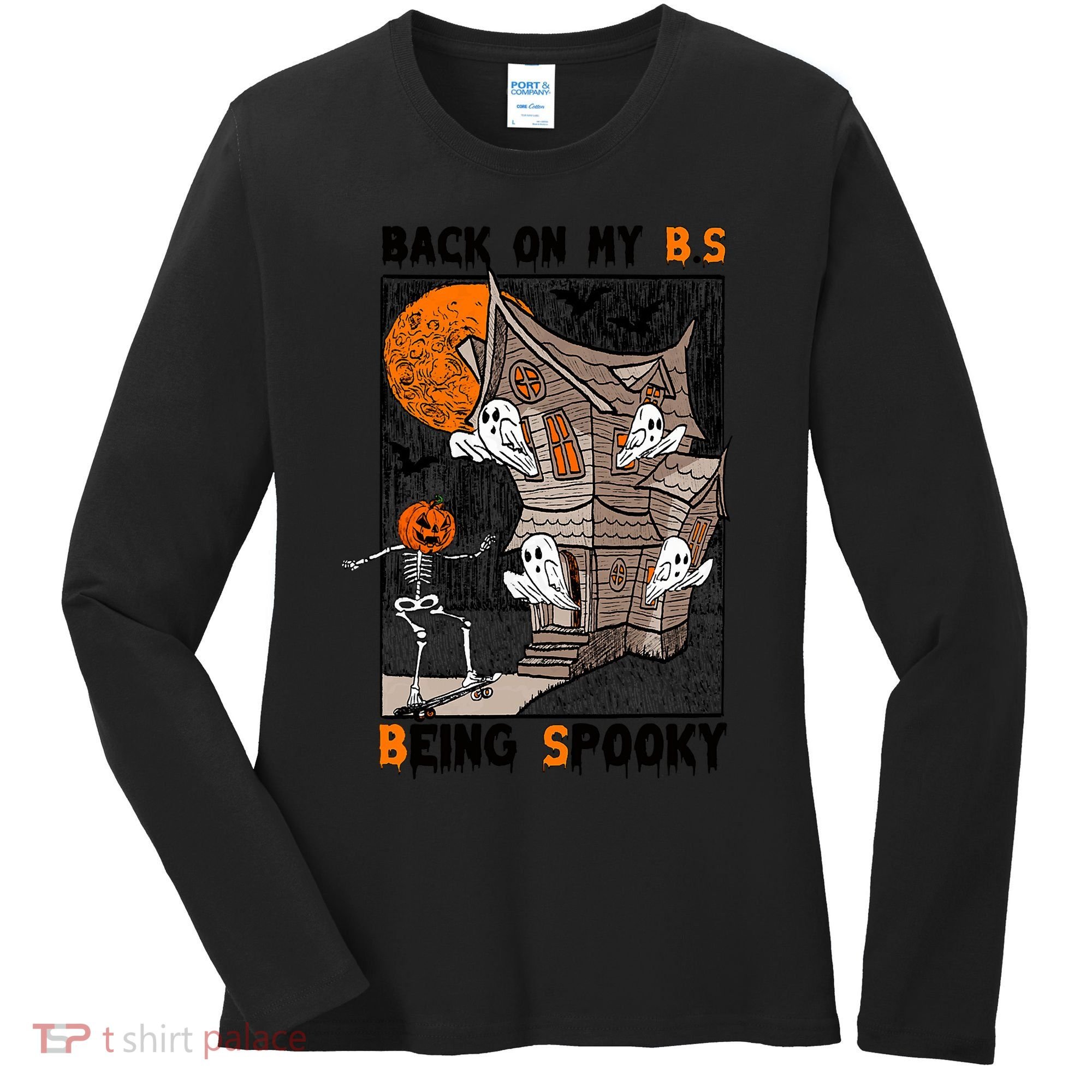 Back On My BS Being Spooky Boo Pumpkin Halloween Women's Long Sleeve Shirt