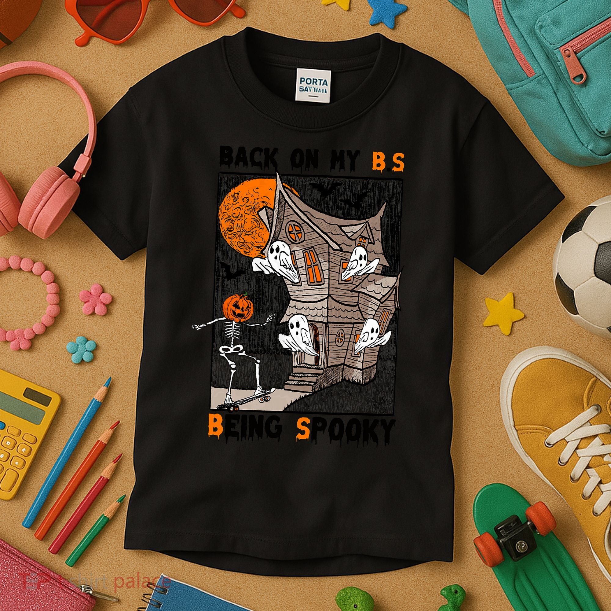 Back On My BS Being Spooky Boo Pumpkin Halloween Kids T-Shirt