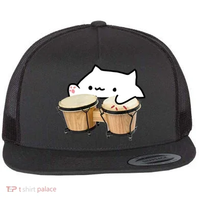 Bongo Cat Flat Bill Trucker Hat