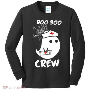 Boo Boo Crew Nurse Ghost Funny Halloween Kids Long Sleeve Shirt