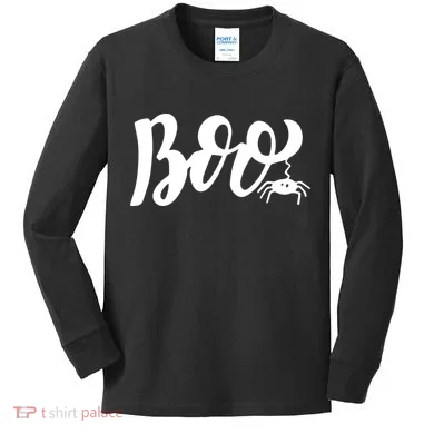 Boo Cut Spider Halloween Kids Long Sleeve Shirt