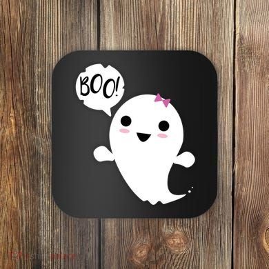Boo Cute Halloween Girl Ghost Coaster