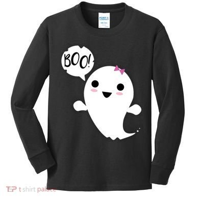 Boo Cute Halloween Girl Ghost Kids Long Sleeve Shirt