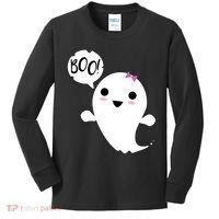 Boo Cute Halloween Girl Ghost Kids Long Sleeve Shirt thumb 0