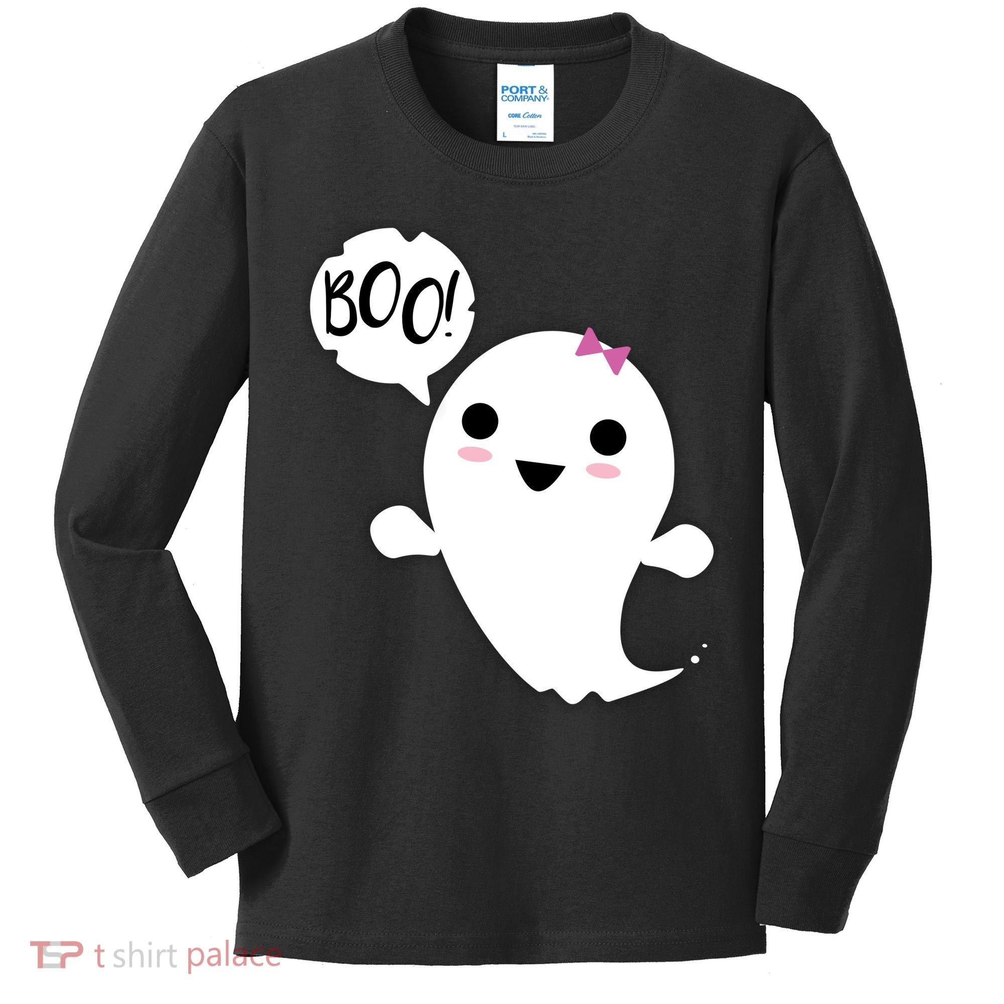 Boo Cute Halloween Girl Ghost Kids Long Sleeve Shirt