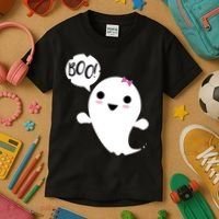 Boo Cute Halloween Girl Ghost Kids T-Shirt thumb 3