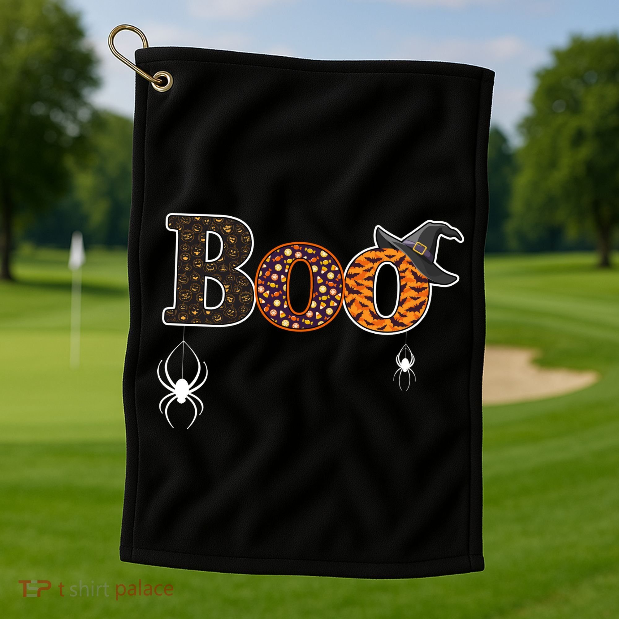 BOO Spiders Witches Logo Golf Towel