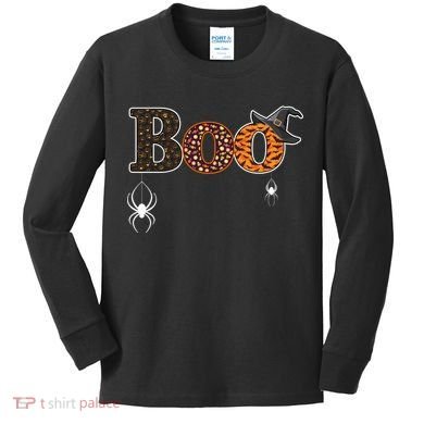 BOO Spiders Witches Logo Kids Long Sleeve Shirt