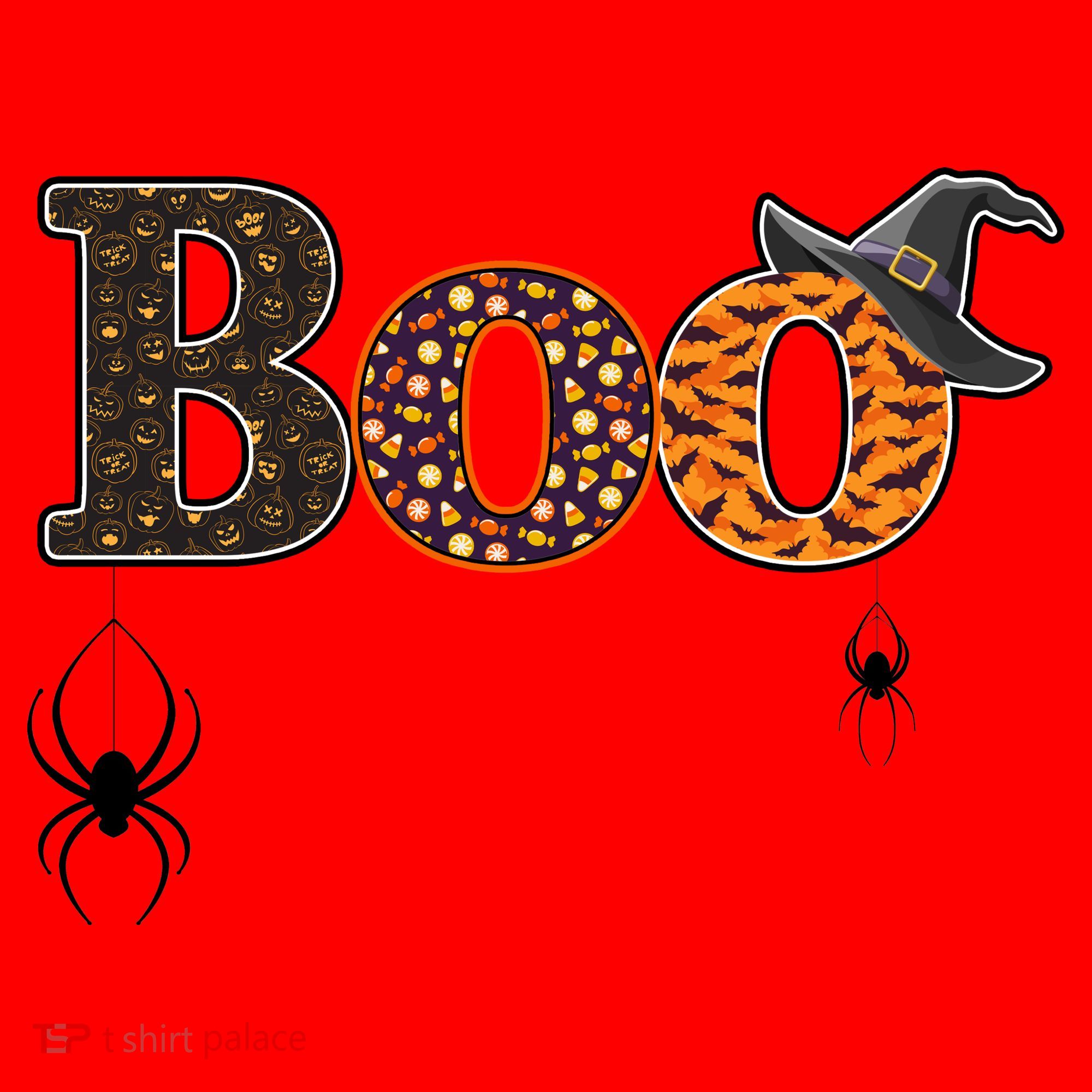 BOO Spiders Witches Logo Santa Hat
