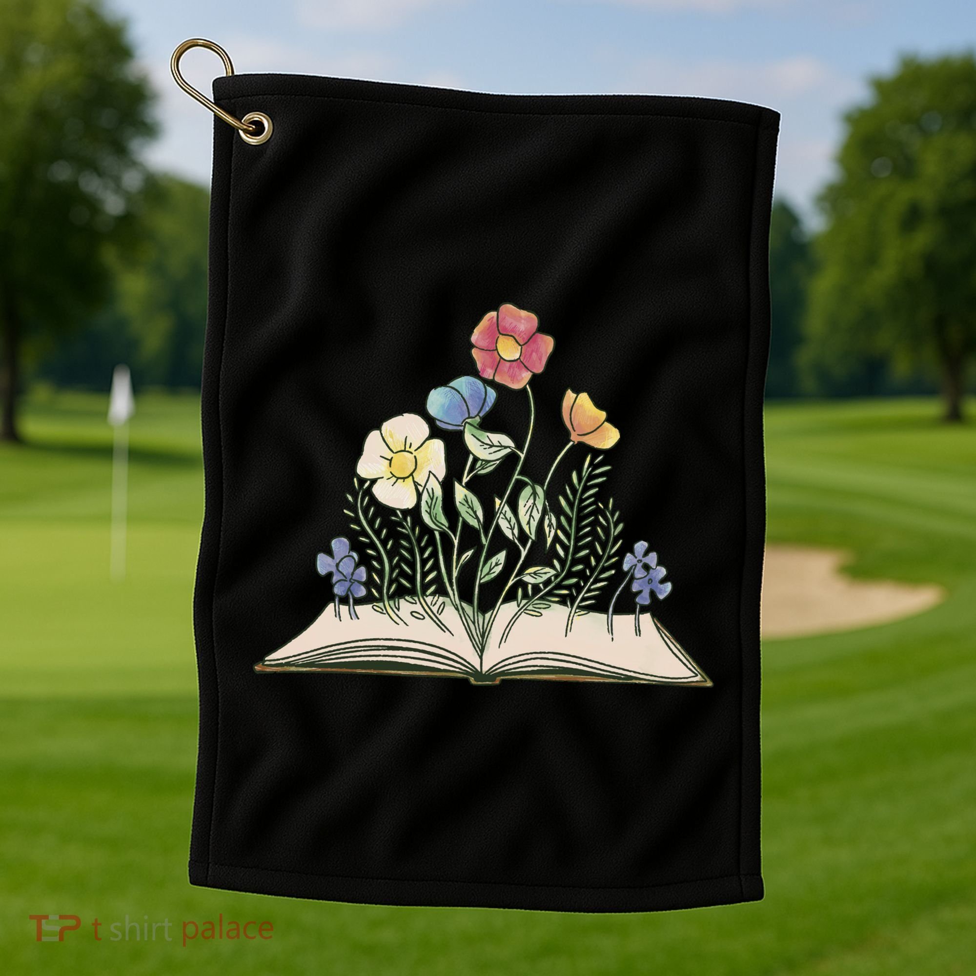 Book With Flowers Golf Towel