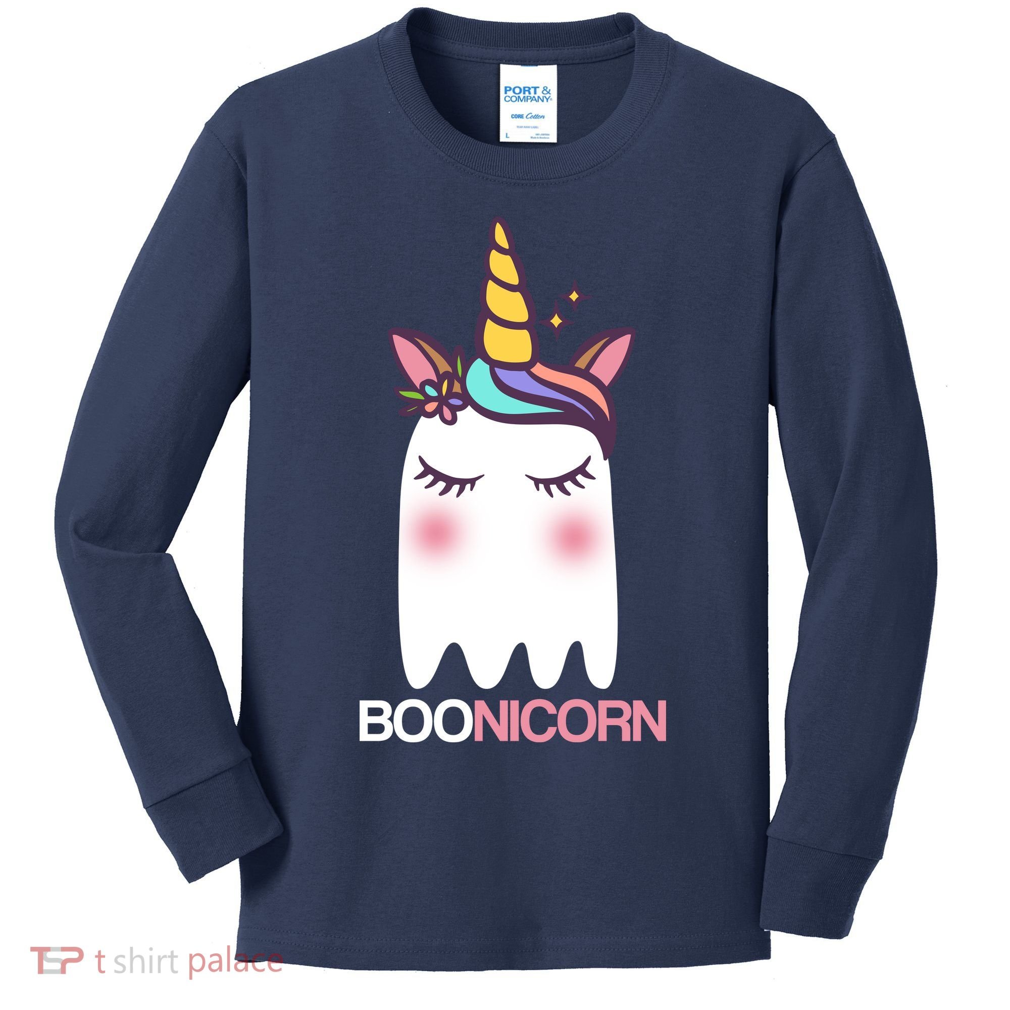 Boonicorn Halloween Unicorn Ghost Kids Long Sleeve Shirt