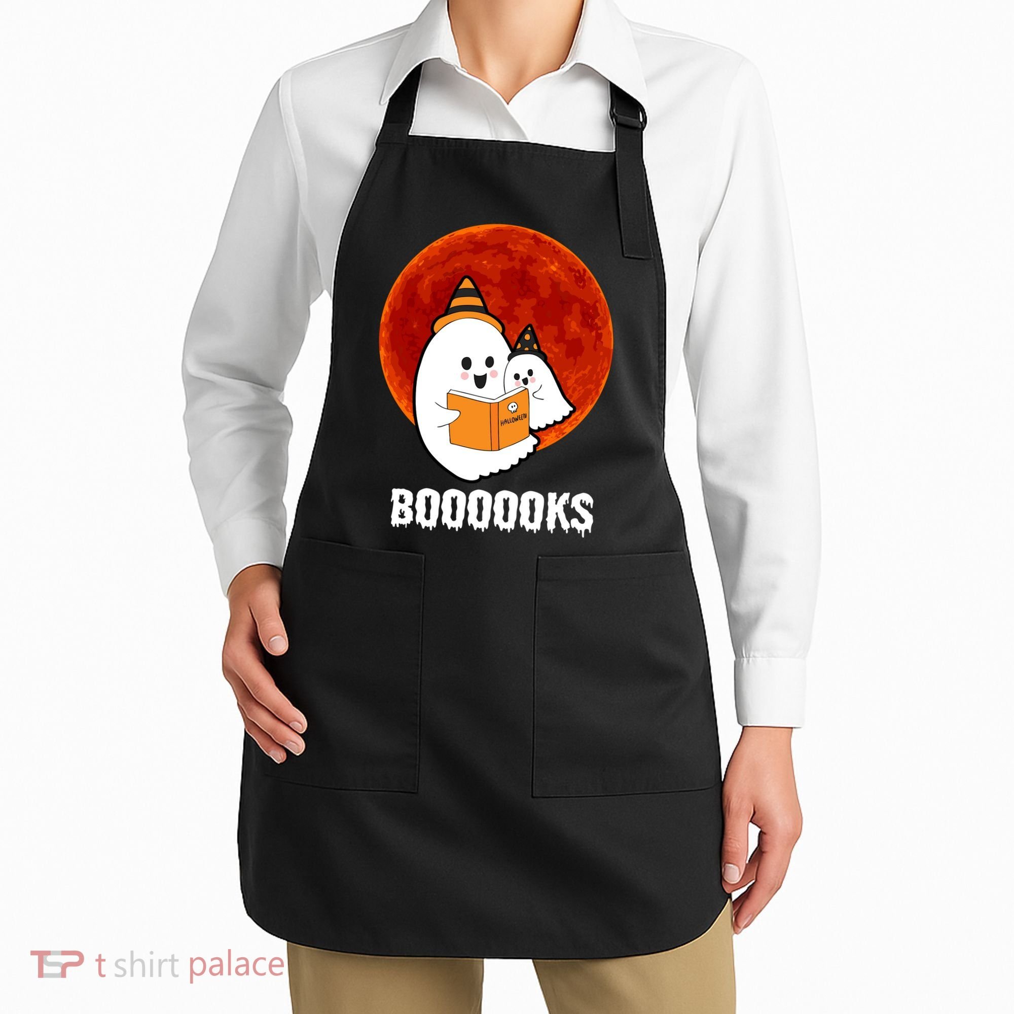 Boooooks Funny Cute Halloween Book Apron