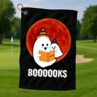 Boooooks Funny Cute Halloween Book Golf Towel thumb 1