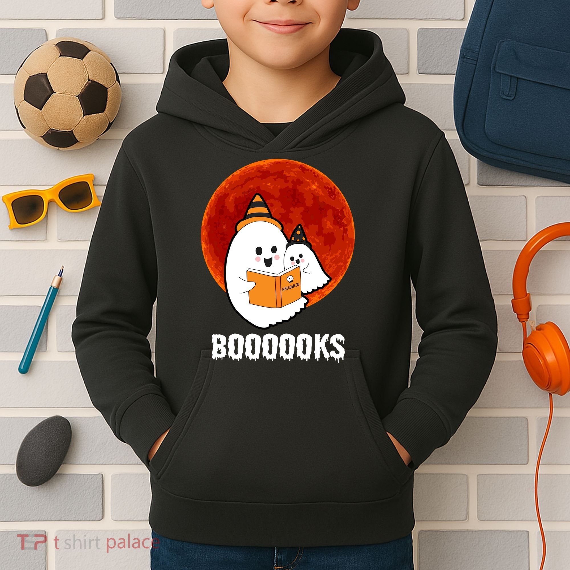 Boooooks Funny Cute Halloween Book Kids Hoodie