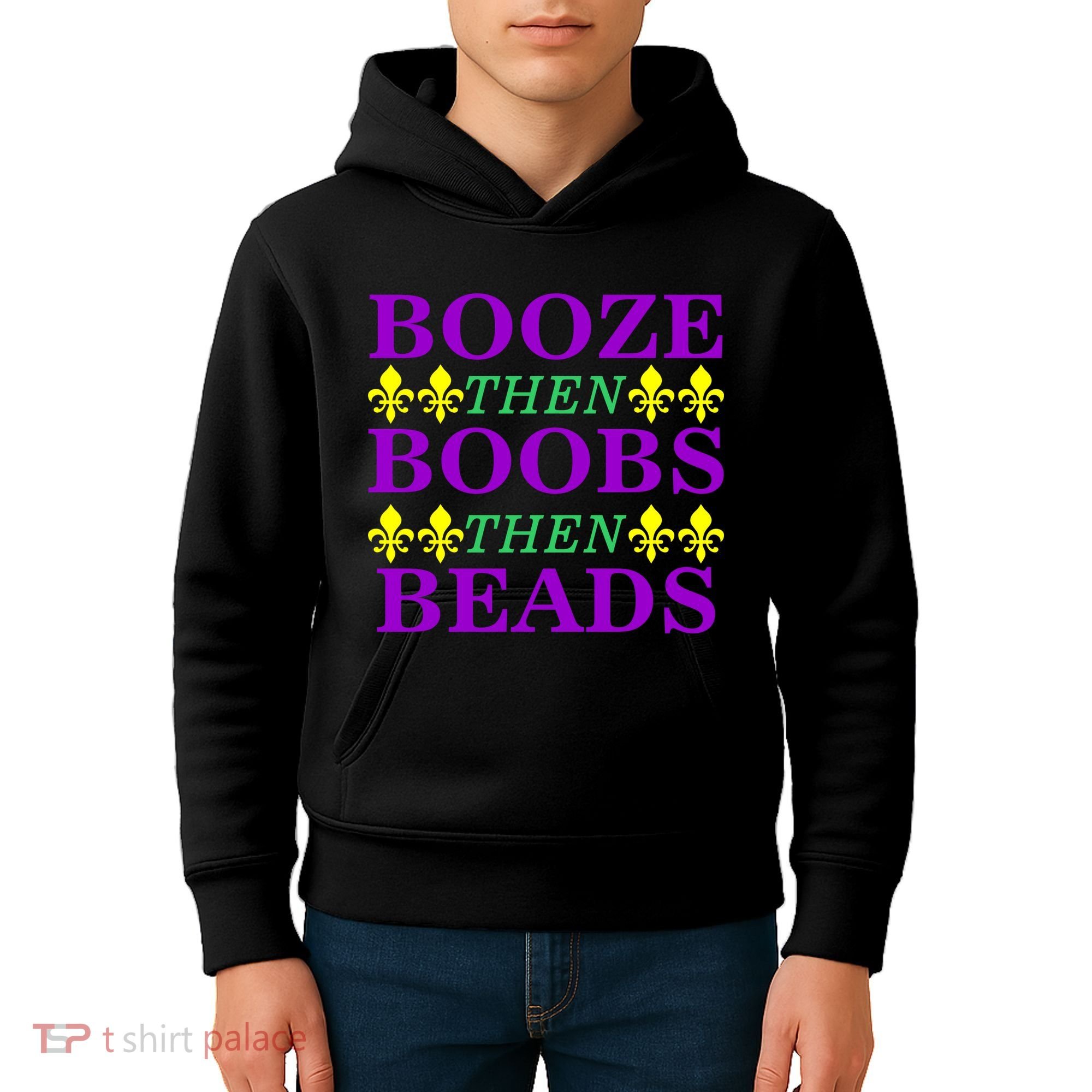 Booze then Boobs then Beads Mardi Gras New Orleans Kids Hoodie