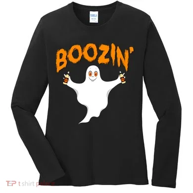 Boozin' Ghost With Beer Women's Long Sleeve Shirt
