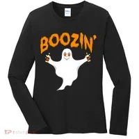Boozin' Ghost With Beer Women's Long Sleeve Shirt thumb 0