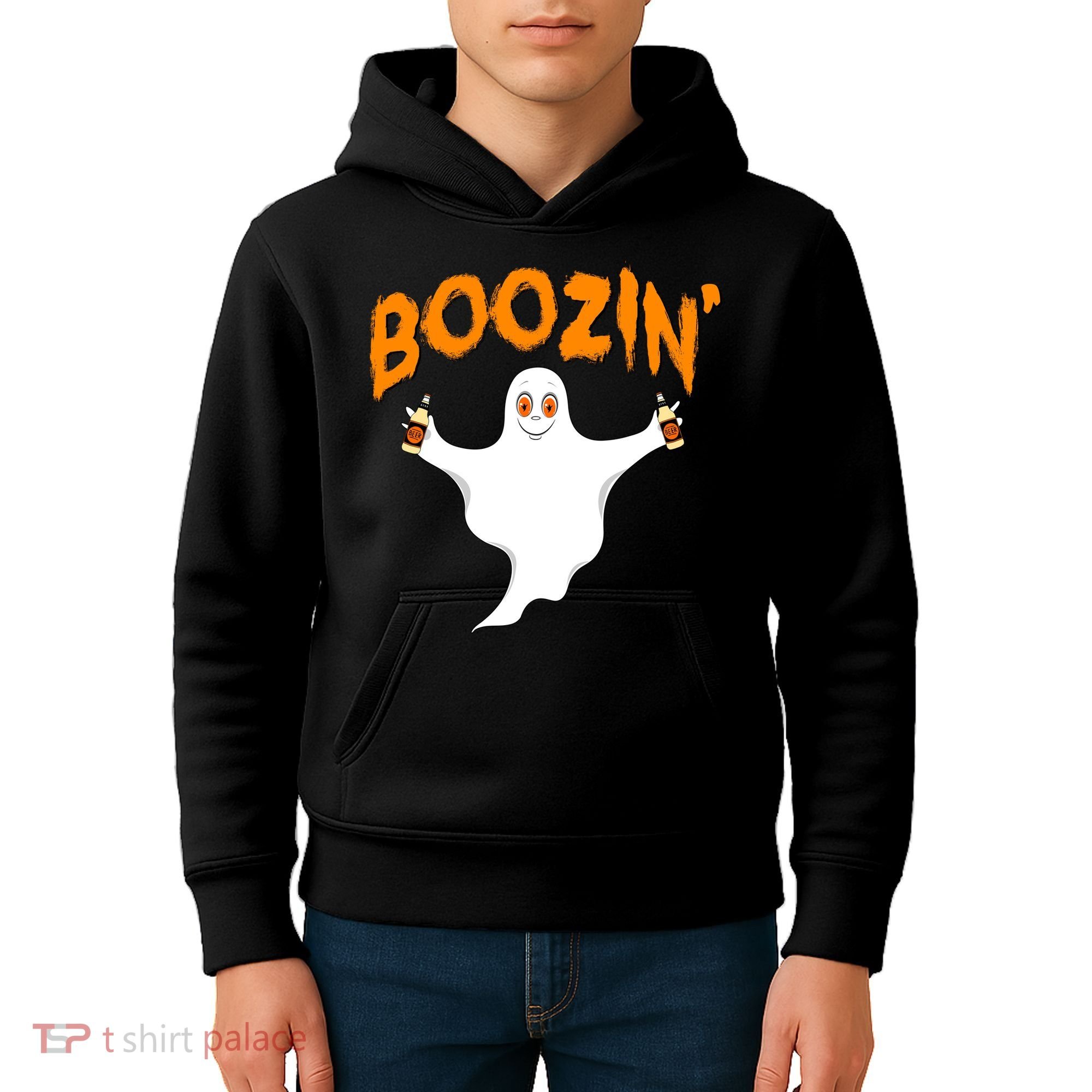 Boozin' Ghost With Beer Kids Hoodie