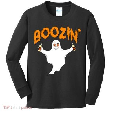 Boozin' Ghost With Beer Kids Long Sleeve Shirt
