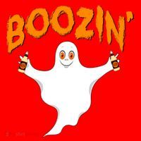 Boozin' Ghost With Beer Santa Hat thumb 1
