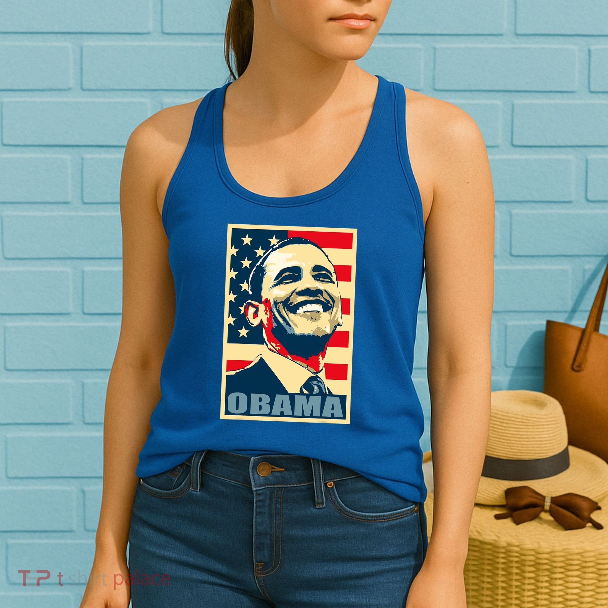 Barack Obama President 44 American Flag Happy Democrat Women's Tank Top