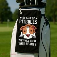 Beware Of Pitbull They Will Still Your Heart Pit Bull Pibble Cute Gift Golf Towel thumb 2