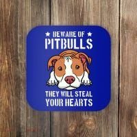 Beware Of Pitbull They Will Still Your Heart Pit Bull Pibble Cute Gift Coaster thumb 0
