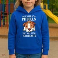 Beware Of Pitbull They Will Still Your Heart Pit Bull Pibble Cute Gift Kids Hoodie thumb 3