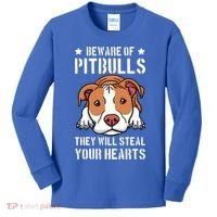 Beware Of Pitbull They Will Still Your Heart Pit Bull Pibble Cute Gift Kids Long Sleeve Shirt thumb 0