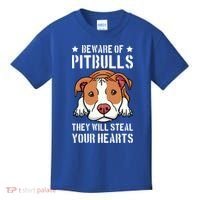Beware Of Pitbull They Will Still Your Heart Pit Bull Pibble Cute Gift Kids T-Shirt thumb 0