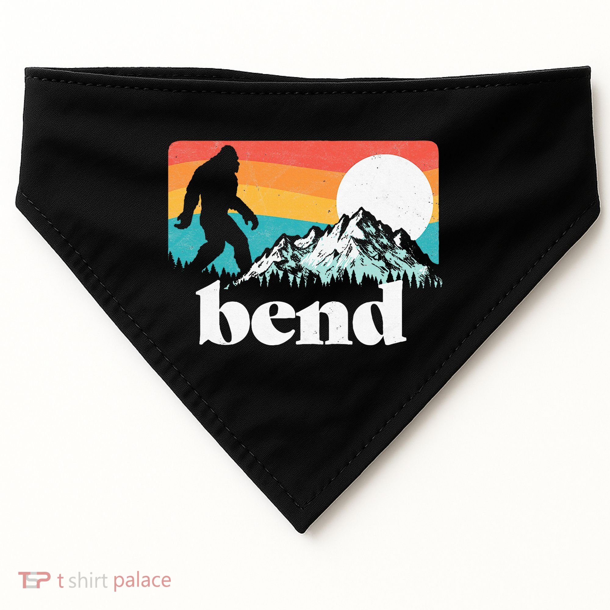 Bend Oregon Retro Bigfoot Mountains USA-Made Doggie Bandana