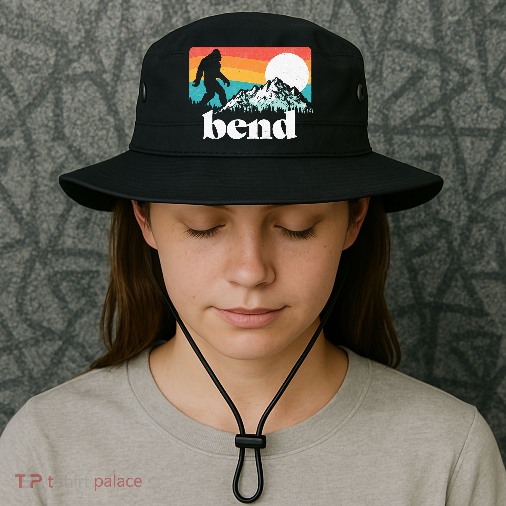 Bend Oregon Retro Bigfoot Mountains Bucket Hat