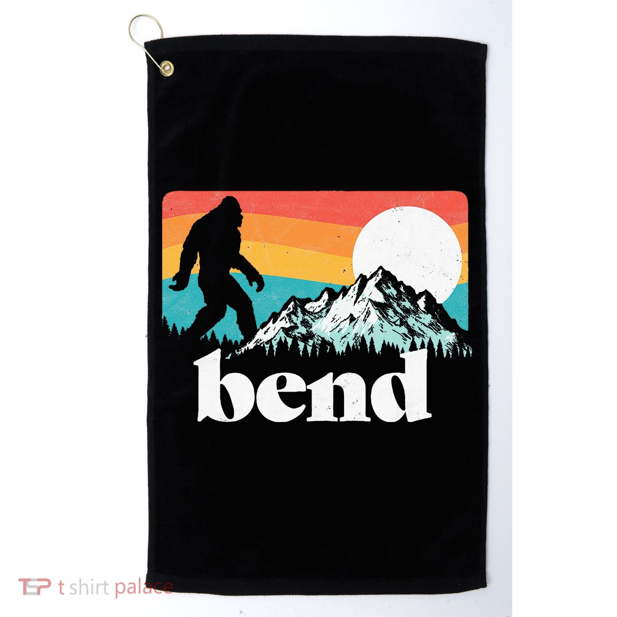 Bend Oregon Retro Bigfoot Mountains Golf Towel
