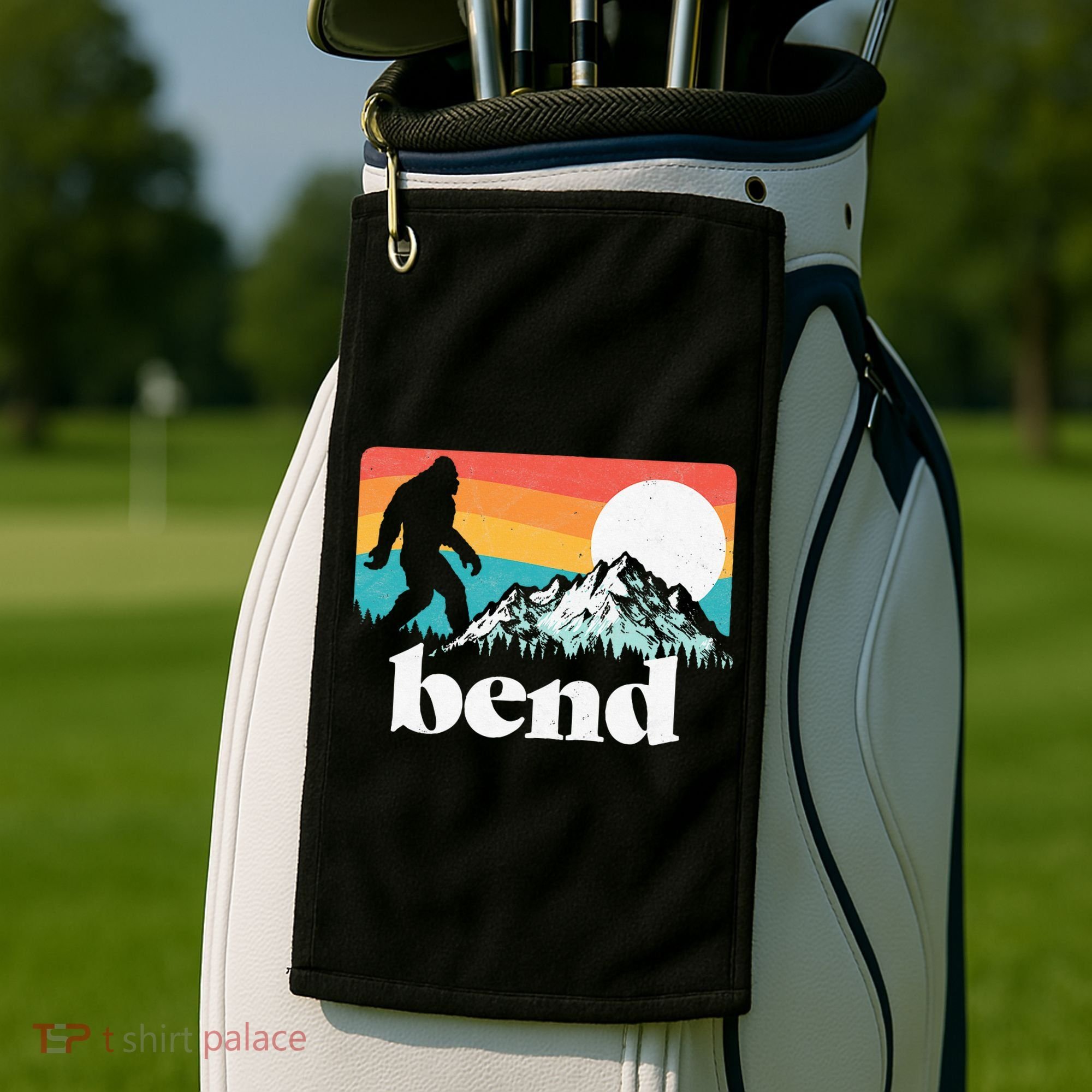 Bend Oregon Retro Bigfoot Mountains Golf Towel
