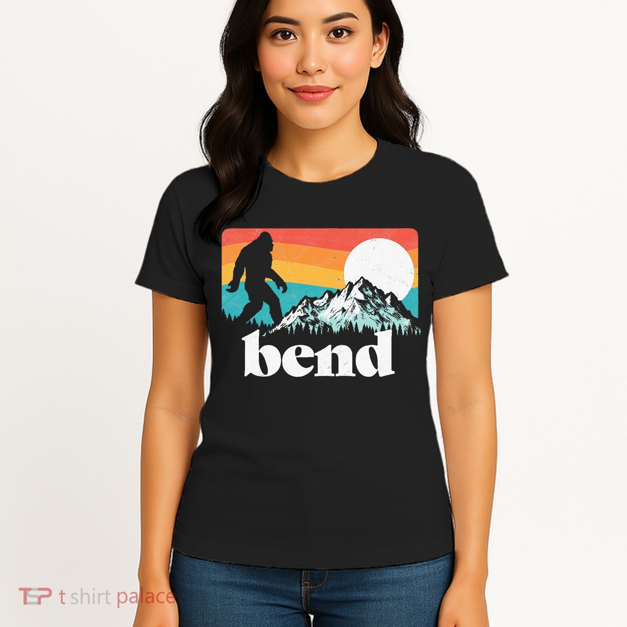 Bend Oregon Retro Bigfoot Mountains Women's T-Shirt