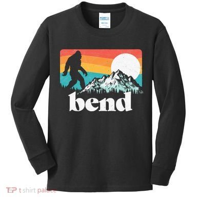Bend Oregon Retro Bigfoot Mountains Kids Long Sleeve Shirt