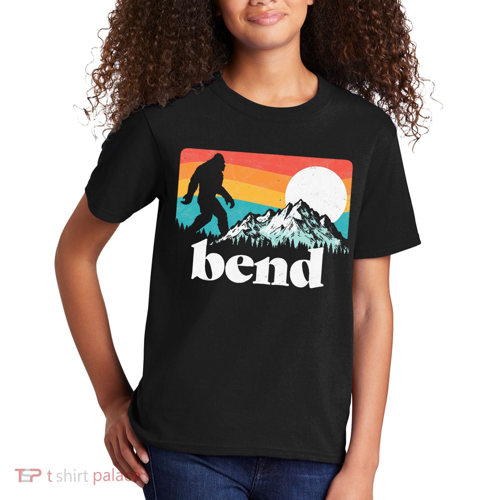 Bend Oregon Retro Bigfoot Mountains Kids T-Shirt