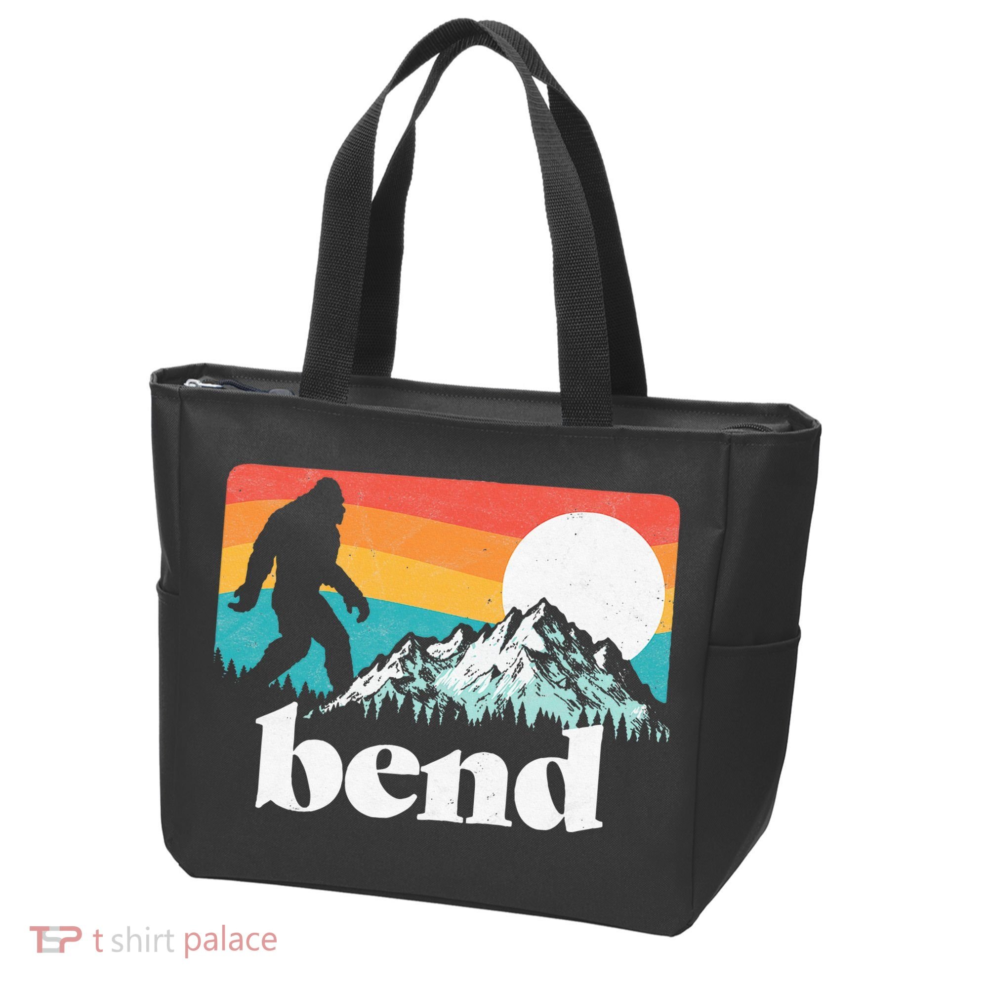 Bend Oregon Retro Bigfoot Mountains Tote Bag