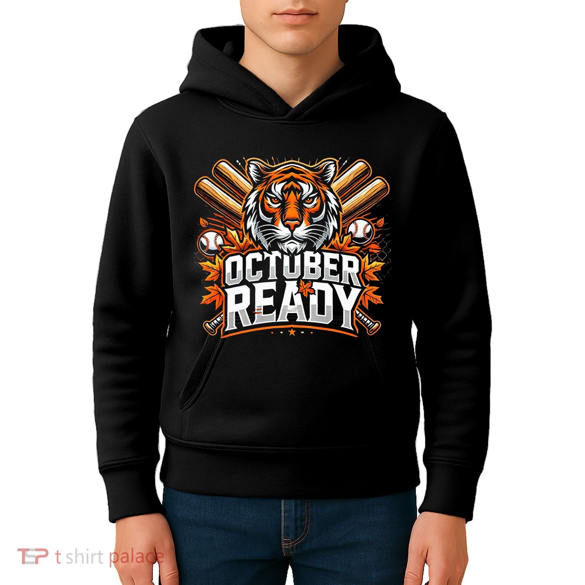 Baseball October Ready Tiger D Kids Hoodie