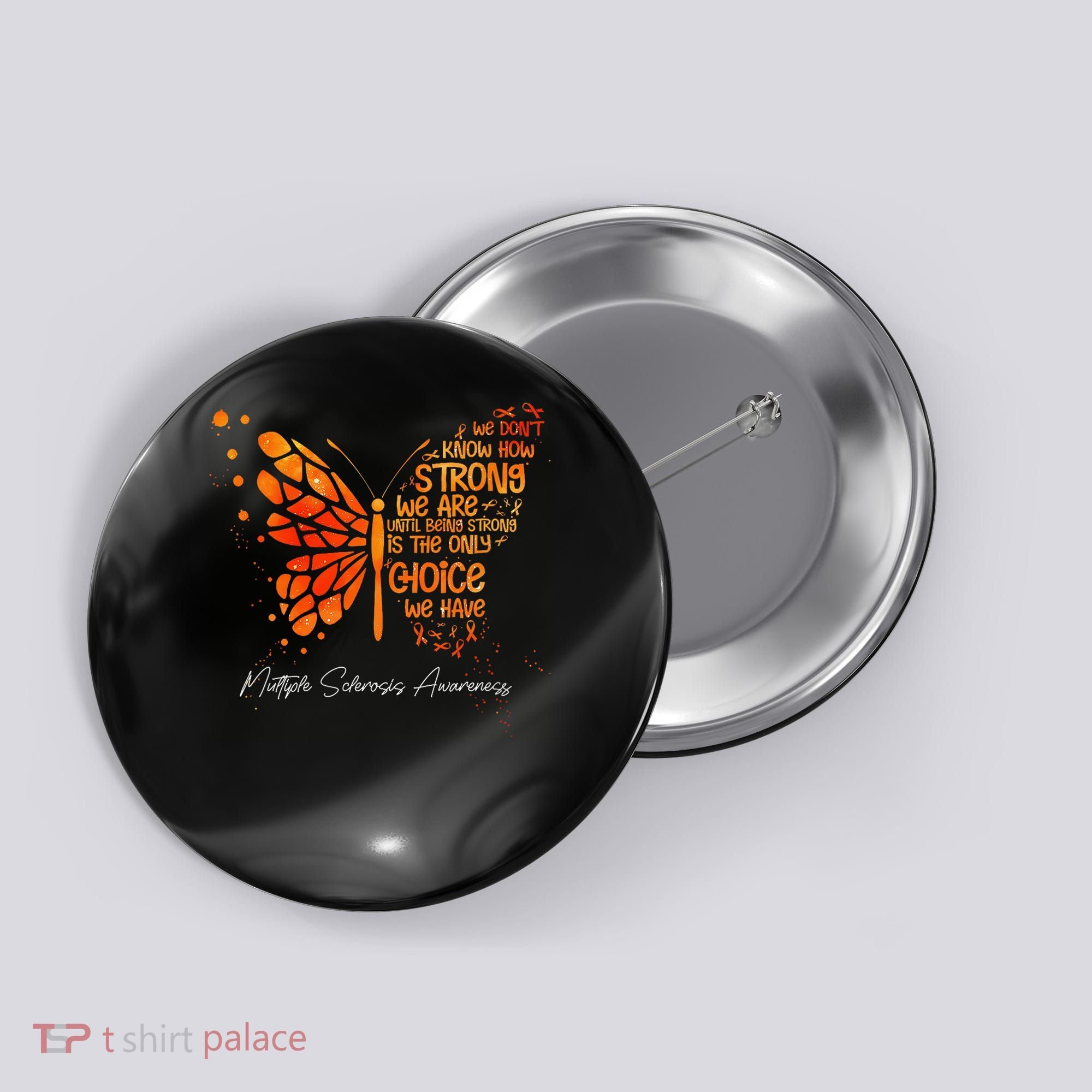 Butterfly Orange Ribbon Multiple Sclerosis Awareness Button