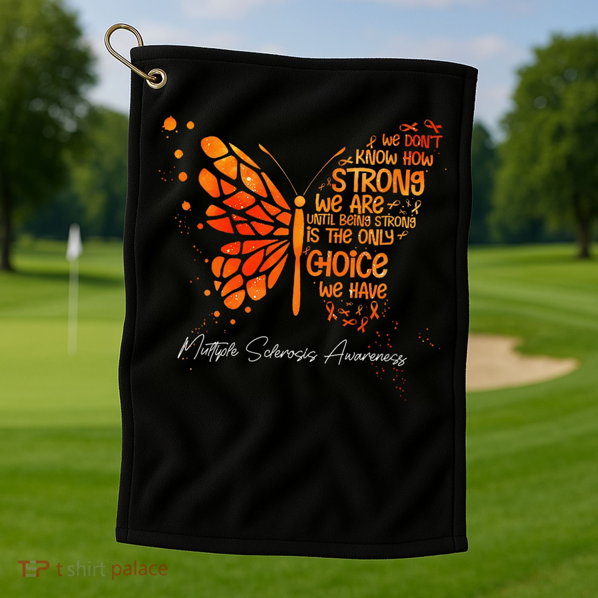 Butterfly Orange Ribbon Multiple Sclerosis Awareness Golf Towel